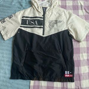 Used L Black and White Nylon Pullover Hoodie